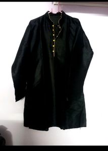 MEN'S Black Cotton Silk KURTA PAJAMA SET