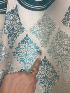 Cream &amp; Blue 3p Set Curtains