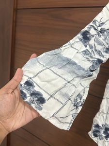 White Printed Shirt With blue flowers