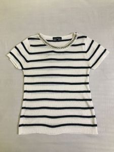 Striped Tee with Pearl Detail Bust 36