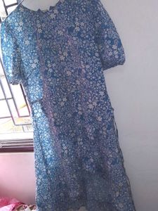 Women Stunning Blue Floral Feminine Frills Dress