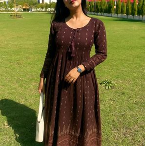 Brown Print Midi Dress