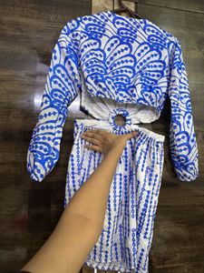 Blue &amp; White Cutout Dress