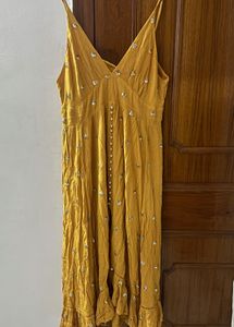 Mustard Embellished Midi Dress