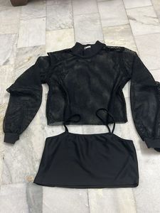 Black Mesh Top & Cami Set