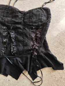 Black Corset tie front Top