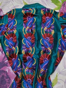 🎀Stunning Teal Kurti with Multicolor Embroidery