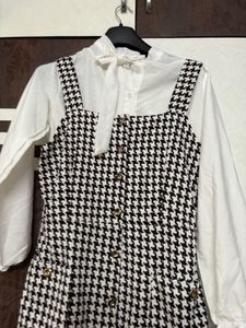Korean Houndstooth  Jumper Dress Set