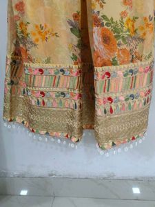 Floral Print Party Wear Yellow Ethnic Dress