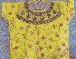 Neck Sequence Yellow Wedding Gown/ Party Wear