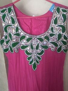 Pink &amp; Green Embellished Anarkali Dress