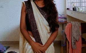 Elegant Beige Saree with grand blue border