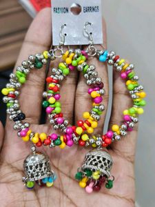 Colorful Beaded Jhumka Earrings