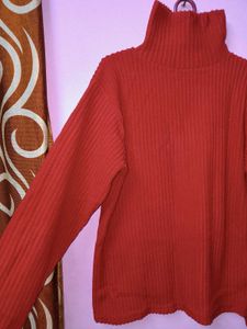 Rust Ribbed Turtleneck Sweater