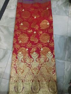Red &amp; Gold Silk Saree with Peacock Border