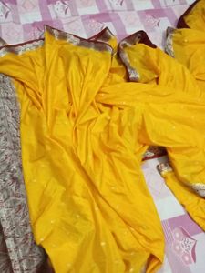 Pure Silk Beautiful Banarasi Saree Yellow Colour