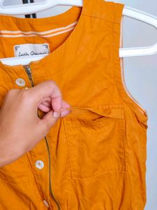 Little Queen Mustard Sleeveless Button-Down Dress