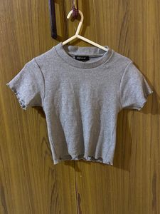 Grey Ribbed Crop Top