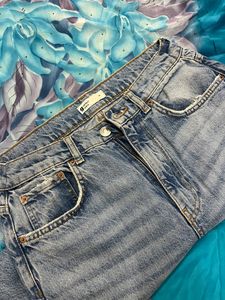Blue Ripped Straight Leg Jeans
