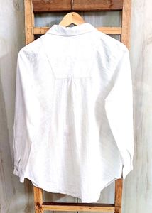 White Self Design Cotton Shirt Size-38