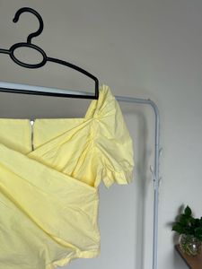 Yellow Puff Sleeve Wrap Top