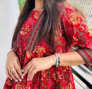Red Floral Printed Formal Kurtis For Woman