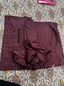 Brown Embroidered Kurta Set With Dupatta | 5XL