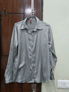 Silver Satin Button-Down