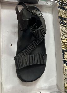 Black Ruffle Detail Sandals