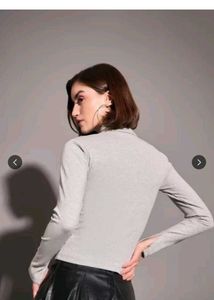 Gray Ribbed Mock Neck Top