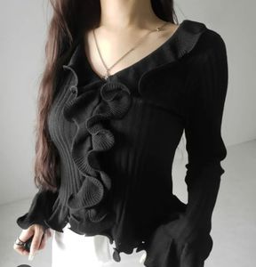 Ralph lauren Elegant Black Ruffled Long Sleeve Top