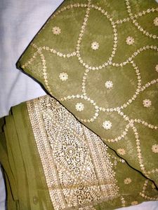Olive Green Organza New Saree