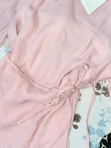 Chic Peach Gingham Dress