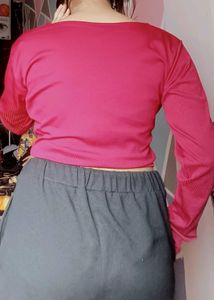 Red Long Sleeve Crop Top
