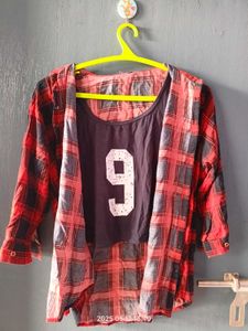 Red and Black Plaid Button-Up