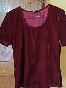SHEIN Burgundy Velvet Short Sleeve Top