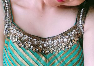Designer Elegant Teal and Gold Embellished Dress