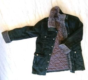 Dark olive green Fur denim jacket