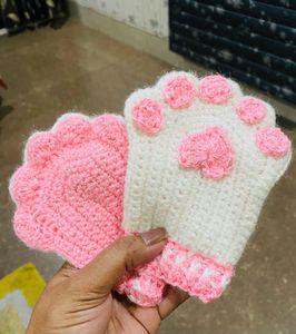 Crochet Catpaw Fingerless Gloves Double Sided