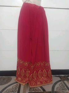 Red Palazzo Pants with Gold Detail
