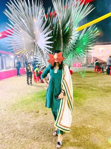 Elegant Green mini frock with dhoti salwar.