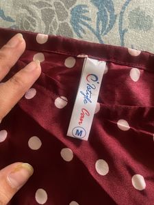 Maroon Polka Dot Cold Shoulder Top