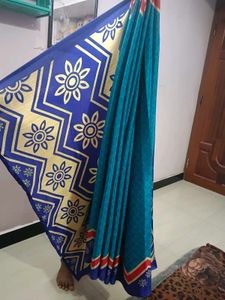 Blue &amp; Red Floral Saree