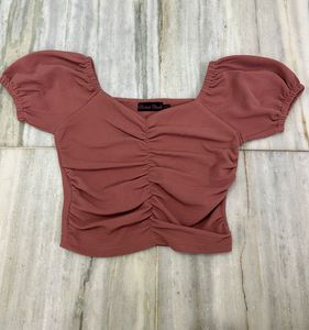 Peach Ruched Puff Sleeve Top