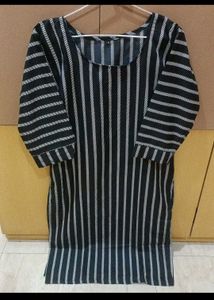 Striped Black Kurta with White Strips