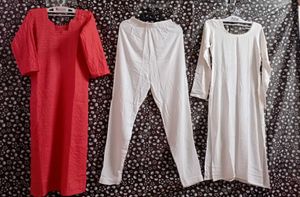 White Kurta Set With Badhani Dupatta