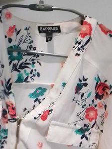 ColourfulWhite Shirt With Overall Flower Prints