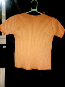 Cute Orange Ribbed Short Sleeve Top