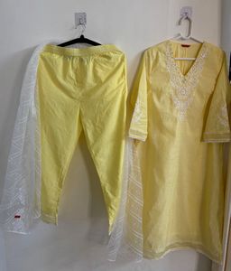 Yellow Embroidered Kurta Set With Dupatta