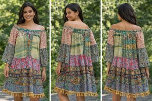 Boho Off-Shoulder Patchwork beach Dress